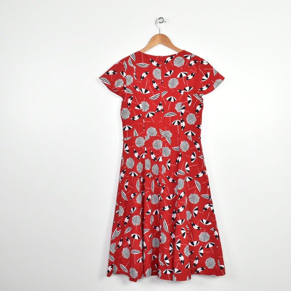 Talbots Fit and Flare Midi Dress Size 4 Red Cap Sleeve Vacation Beach Resort - Picture 6 of 13